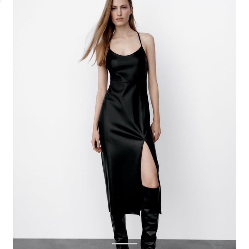New with tags! Zara black faux leather slip dress